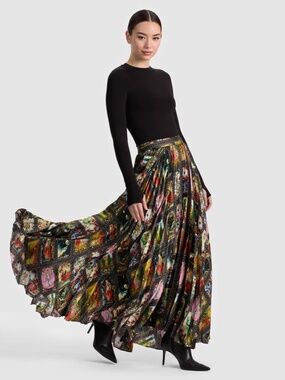 Alice & Olivia Pleated Boho Katz Enchanted Tarot Maxi Skirt 10